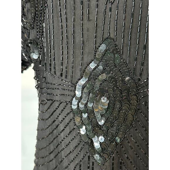 Barkha black sequin silk open back formal party dress size small - Picture 7 of 16